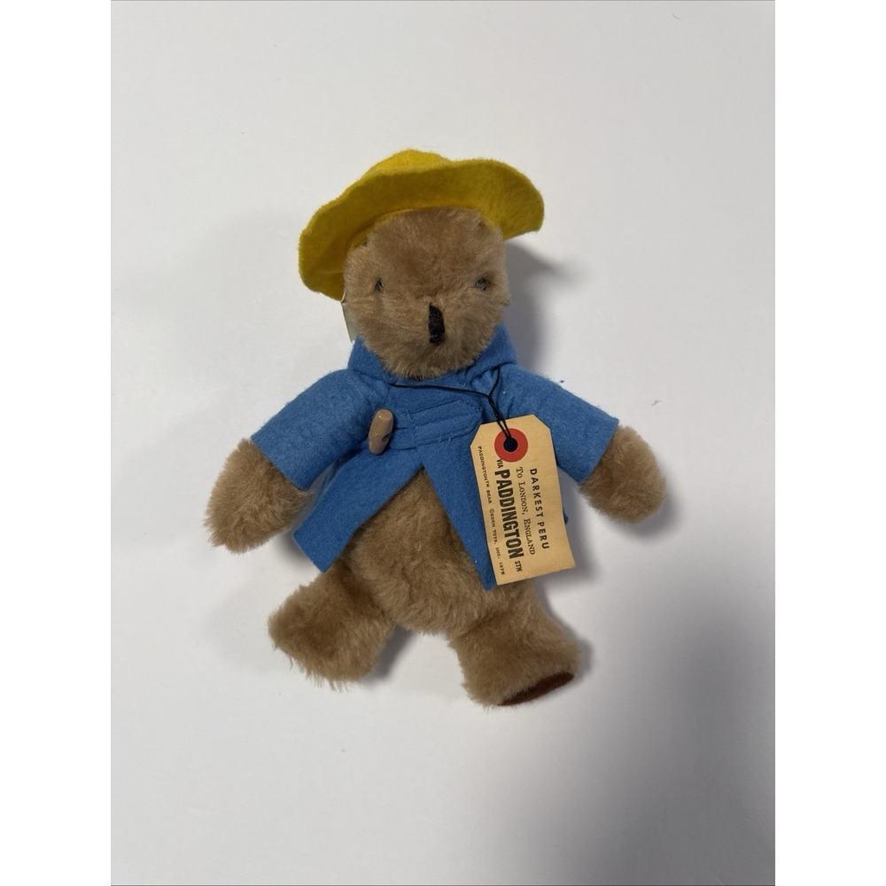Vintage Paddington Bear Plush  1975 10" Doll Toy Yellow Hat Blue Coat Eden Toys